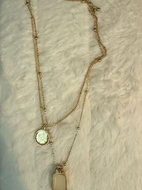 Layered Gold Pendant Necklace with Cream Stone